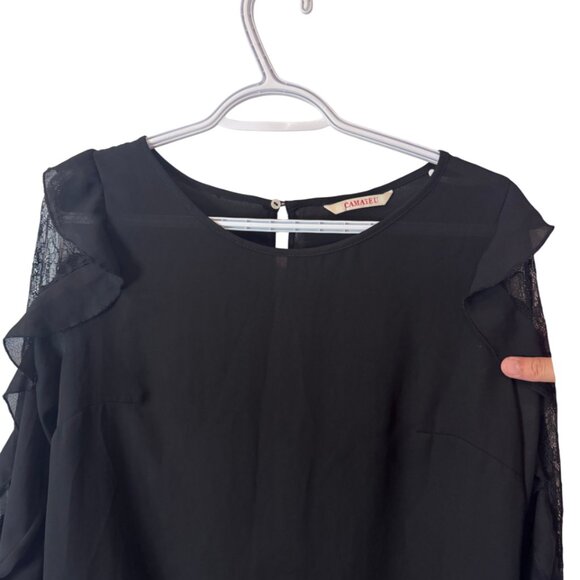 Camaieu black ruffled and lace sleeve blouse size S - Picture 3 of 8